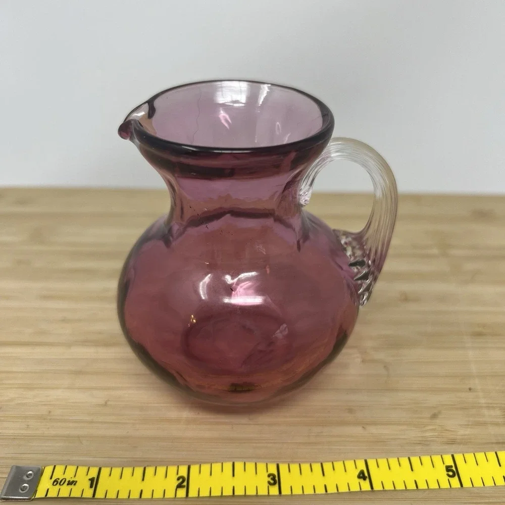Vintage Set Of 3 Cranberry Glass Hand‎ Blown Pilgrim  Vase & Pitchers EUC